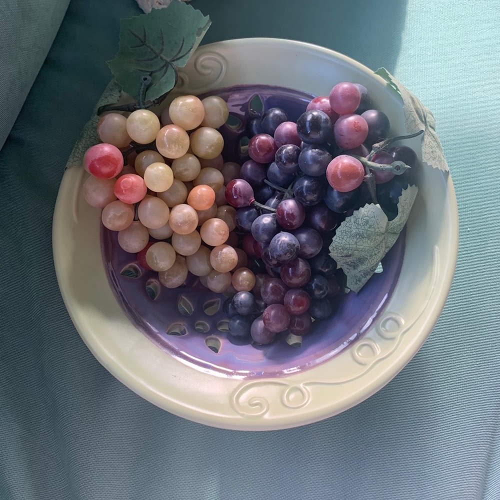 Ceramic Fruit Bowl with Artificial Grapes
